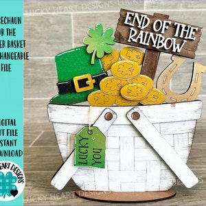 Kabouter voor de bloemenmand verwisselbaar bestand SVG, St. Patrick's Day, Lucky, Horseshoe, Clover, Glowforge, LuckyHeartDesignsCo