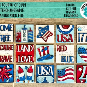 File SVG con cartello intercambiabile MINI "Quarto di luglio", vassoio America a più livelli Glowforge, LuckyHeartDesignsCo