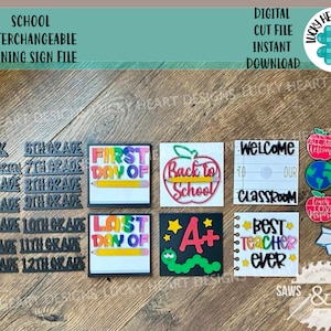 School Interchangeable Leaning Sign File SVG, Tiered Tray Glowforge, LuckyHeartDesignsCo