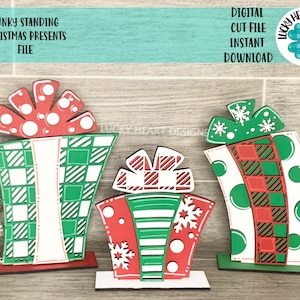 Funky Standing Christmas Presents File SVG, Glowforge Holiday, LuckyHeartDesignsCo