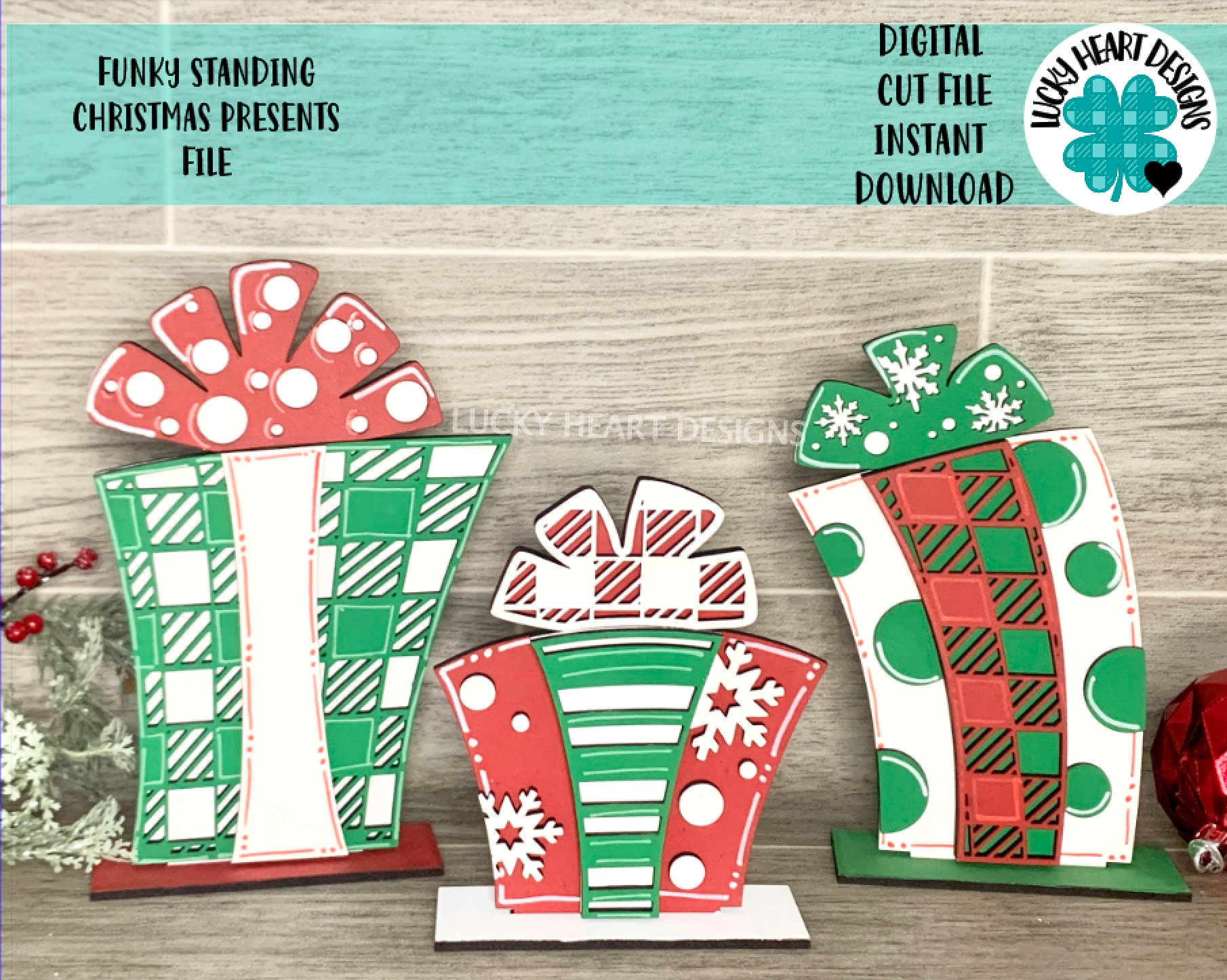 Funky Standing Christmas Presents File SVG, Glowforge Holiday, LuckyH…