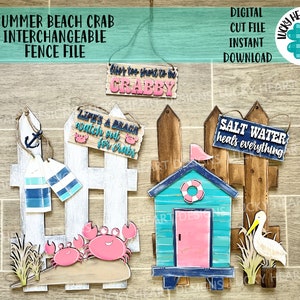 Summer Beach Crab Interchangeable Fence File SVG, LuckyHeartDesignsCo