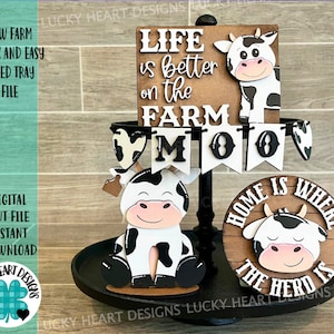 Cow Farm Quick and Easy Tiered Tray File SVG, Glowforge Tier Tray Farmhouse Decor, LuckyHeartDesignsCo