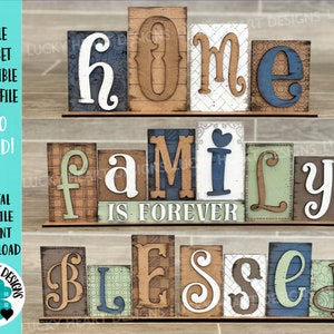 Alfabeto completo de pie bloques reversibles archivo SVG, bandeja escalonada, letras, Scrabble, hogar, familia, Glowforge, LuckyHeartDesignsCo