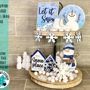 Snowman Winter Tiered Tray Bestand SVG, Glowforge Tier Tray, LuckyHeartDesignsCo