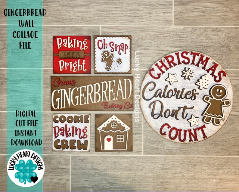 Gingerbread Wall Collage File SVG, Leaning Ladder, Tiered Tray, Glowforge, LuckyHeartDesignsCo 