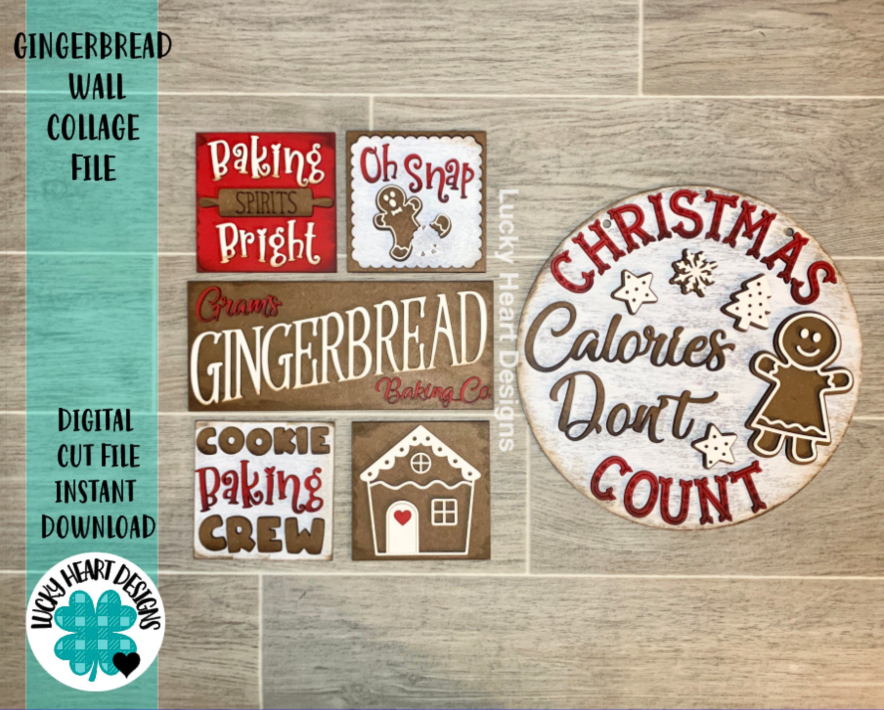 Gingerbread Wall Collage File SVG, Leaning Ladder, Tiered Tray, Glowf…