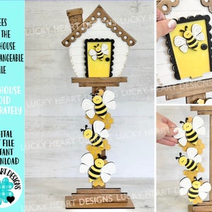 Abeilles pour le nichoir fichier interchangeable SVG, Glowforge, automne, saisonnier, formes de vacances, printemps, nichoir, LuckyHeartDesignsCo