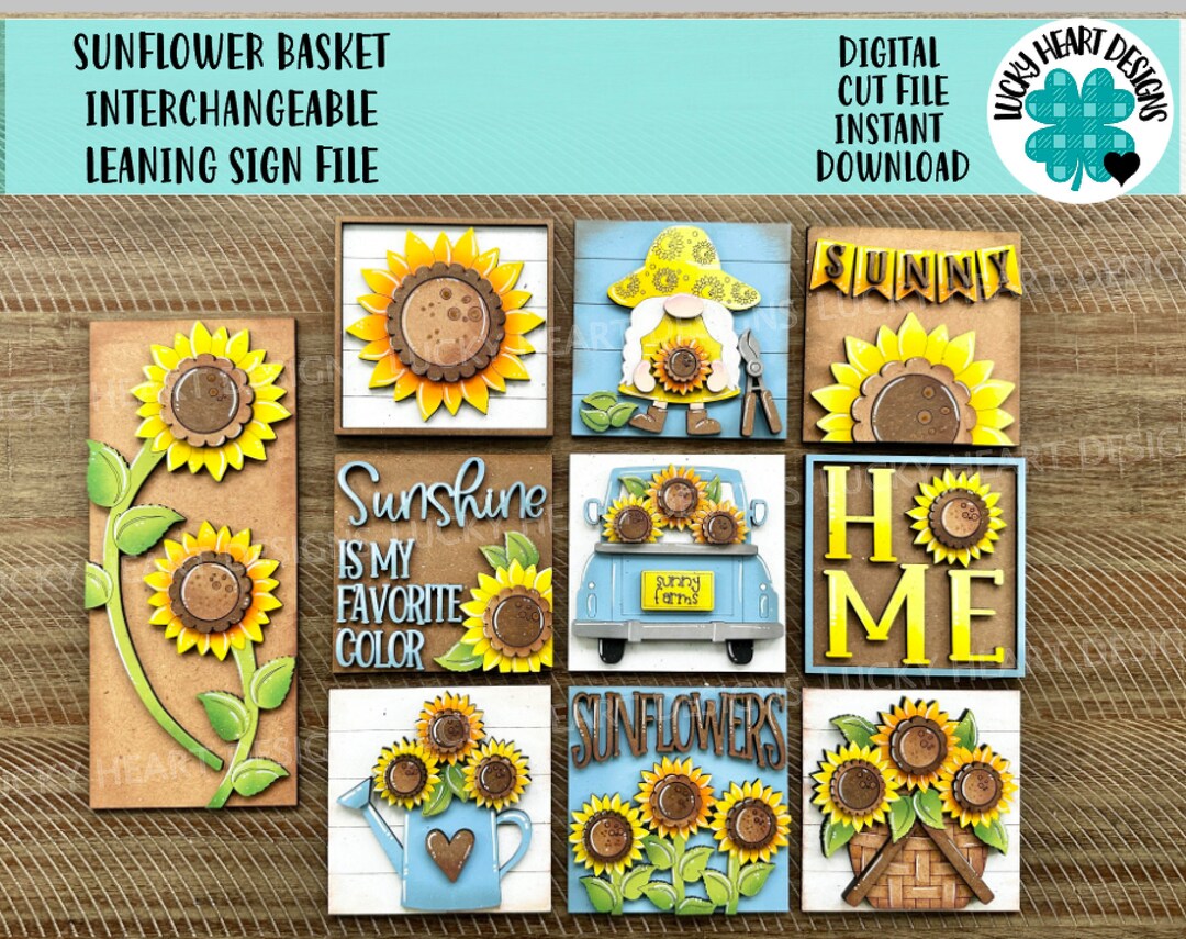 Sunflower Basket Interchangeable Leaning Sign File SVG, Fall Summer ...