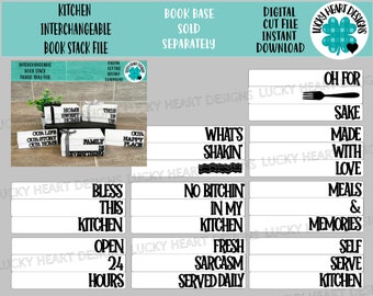 Kitchen Interchangeable Book Stack File SVG, Glowforge Farmhouse Tiered Tray, LuckyHeartDesignsCo
