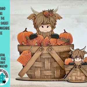 Highland Fall For The Flower Basket verwisselbaar bestand SVG, TINY Leaves Leaf Pumpkin Cow Farm, gelaagde lade, Glowforge, LuckyHeartDesignsCo