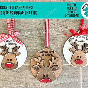 Rudolph Baby&#39;s First Christmas File SVG, Glowforge, LuckyHeartDesignsCo