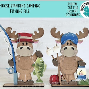 Eland staand kamperen vissen bestand SVG, Glowforge, S'mores, avontuur, buitenshuis, kampvuur, gelaagde lade LuckyHeartDesignsCo