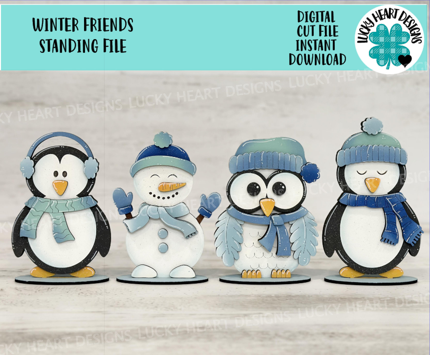 Winter Friends Standing File SVG, Glowforge, Penguin, Owl, Snowman, Winter Tiered Tray LuckyHeartDes