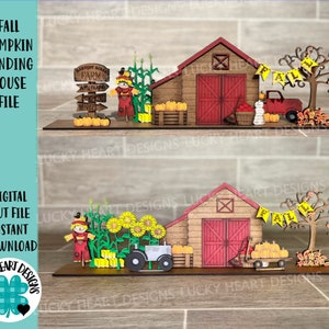 Fall Pumpkin Standing Houses File SVG, Barn Farm Glowforge, LuckyHeartDesignsCo