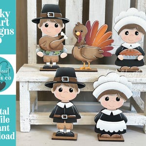 Pilgrim Turkey, Standing File SVG, Tiered Tray Holiday Decor, Thanksgiving, Gobble, Pumpkin Pie, Fall, Glowforge, LuckyHeartDesignsCo