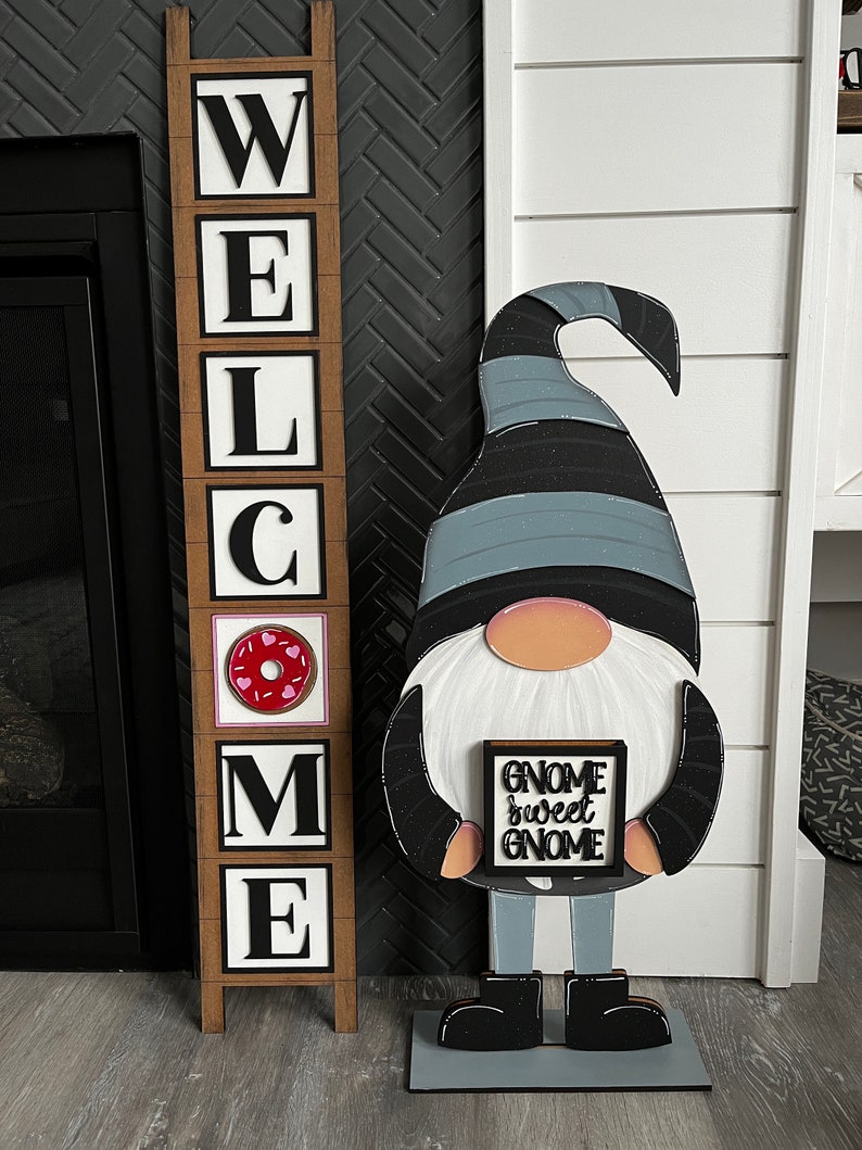 Tall Interchangeable Porch Leaning Sign Gnome File SVG Etsy