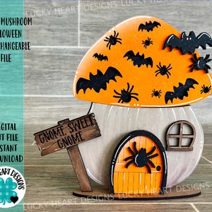 Gnome Mushroom Halloween Interchangeable House File SVG, (dodatek) Pumpkin Tiered Tray, Glowforge, LuckyHeartDesignsCoPeace Love