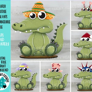 Alligator Krokodil Tierhüte austauschbare MINI-Datei SVG, saisonale lehnend, Weihnachten, Urlaub, abgestufter Glowforge, LuckyHeartDesignsCo
