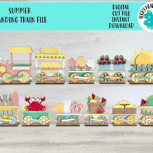 Archivo de tren de pie de verano SVG, Fuegos artificiales, Playa, Sandía, Fresa, Limón, Helado, Bandeja escalonada Glowforge, LuckyHeartDesignsCo