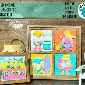 Summer Gnome Interchangeable Leaning Sign File SVG, Glowforge, LuckyHeartDesignsCo