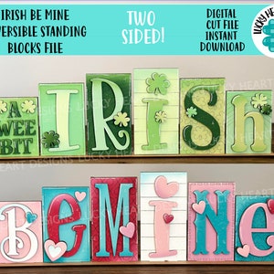 Arquivo de blocos reversíveis Irish Be Mine SVG, bandeja em camadas dos namorados, dia de São Patrício, trevo, Glowforge, LuckyHeartDesignsCo