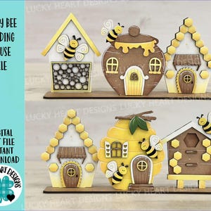 Honingbij staande huizen bestand SVG, gelaagde lade Glowforge, Beehive, Bumble, LuckyHeartDesignsCo