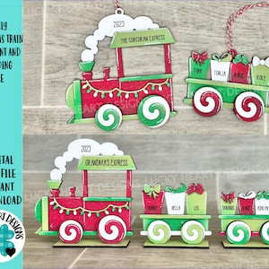 Adorno de tren de Navidad familiar y archivo de pie SVG, Santa, Peersonalizado, Santa, Glowforge, LuckyHeartDesignsCo