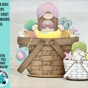 Zomer strandkabouter voor de bloemenmand verwisselbaar bestand SVG, TINY, schelpen, zwembad, zwemmen, zon, dienblad, Glowforge, LuckyHeartDesignsCo
