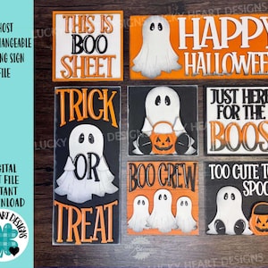 Fichier de signe penché interchangeable Ghost SVG, plateau à plusieurs niveaux Glowforge, Halloween, huée, des bonbons ou un sort, LuckyHeartDesignsCo