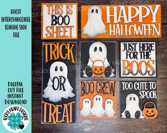 Ghost Interchangeable Leaning Sign File SVG, Glowforge Tiered Tray, Halloween, Boo, Trick or Treat, LuckyHeartDesignsCo