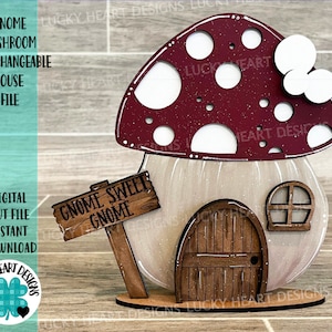 Gnome Mushroom Interchangeable House File SVG, (base della casa) Vassoio a più livelli, Glowforge, LuckyHeartDesignsCo