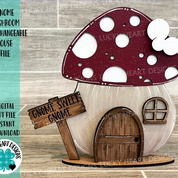 Gnome Mushroom Interchangeable House File SVG, (house base) Tiered Tray, Glowforge, LuckyHeartDesignsCo