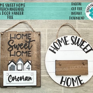 Home Sweet Home Interchangeable Box Door Hanger File SVG, Glowforge, LuckyHeartDesignsCo