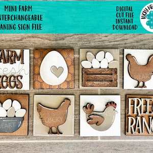 MINI Farm Interchangeable Leaning Sign File SVG, Chicken Eggs Barn Tiered Tray Glowforge, LuckyHeartDesignsCo