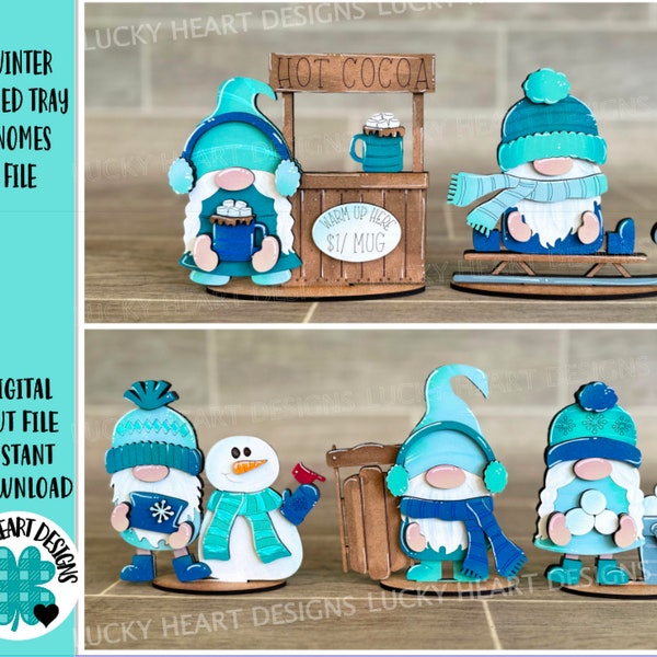 Winter Tiered Tray Gnome File SVG, Glowforge, Sledding, Snowman, Hot Cocoa, LuckyHeartDesignsCo