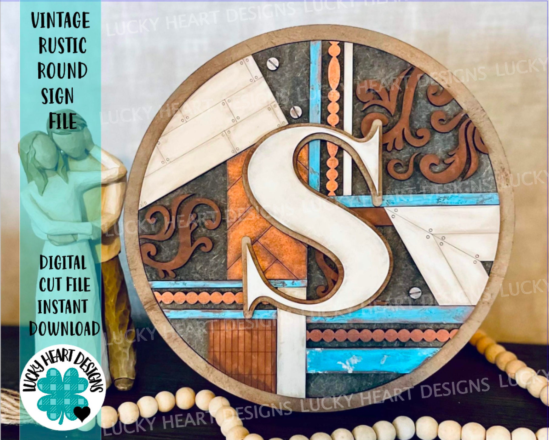 D Rustic Svg Vintage Rustic Round File SVG, Glowforge Farmhouse, Luckyheartdesignsco ...