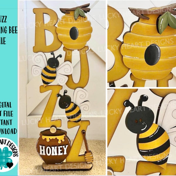 Buzz Stacking Bee File SVG, tiered tray Glowforge, Beehive, Honey Pot, Bumble, LuckyHeartDesignsCo