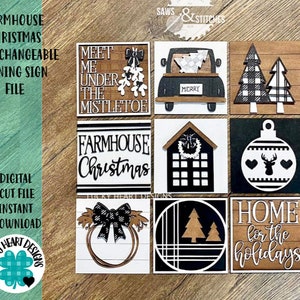 Ferme Noël Interchangeable Leaning Sign File SVG, Plateau à plusieurs niveaux de vacances Glowforge, LuckyHeartDesignsCo