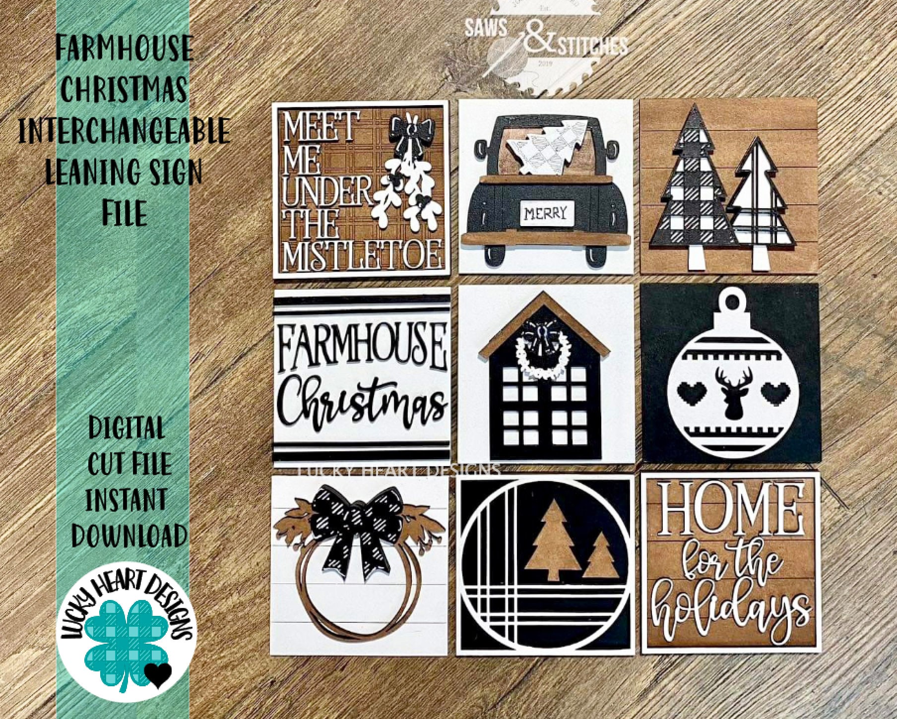Farmhouse Christmas Interchangeable Leaning Sign File SVG, Holiday Ti…