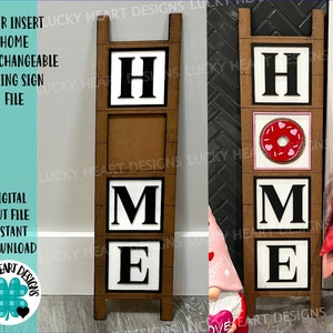 Vier Einsatz HOME austauschbare lehnende Zeichendatei SVG, Glowforge, LuckyHeartDesignsCo, Basis