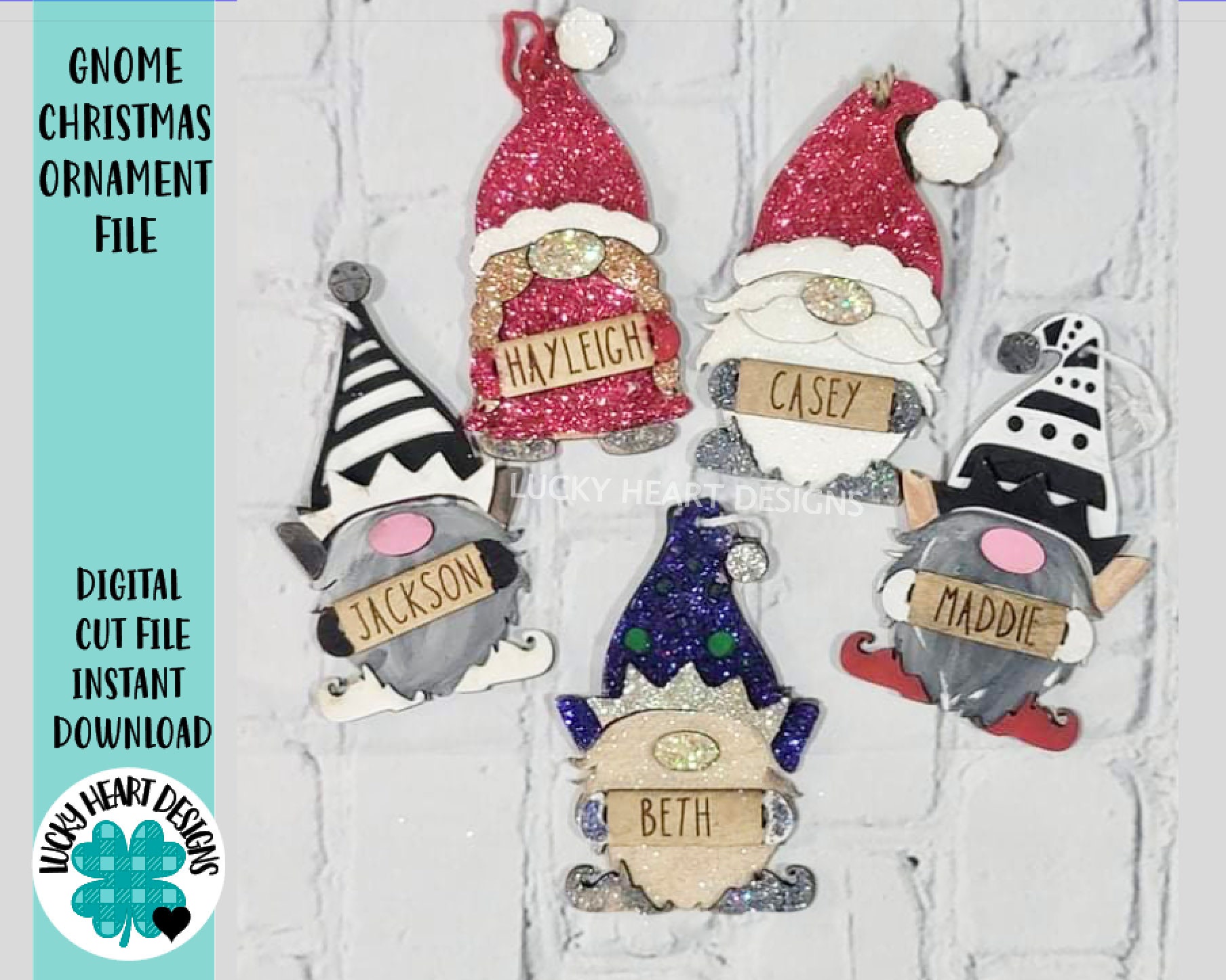 Gnome Christmas Ornament File SVG, Gnomie Glowforge, LuckyHeartDesign…
