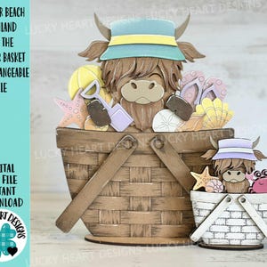 Summer Beach Highland For The Flower Basket Verwisselbaar bestand SVG, TINY, schelpen, slippers, zand, dienblad, Glowforge, LuckyHeartDesignsCo