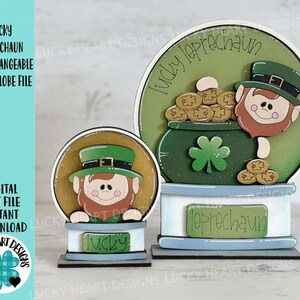 Lucky Leprechaun Snow Globe Interchangeable File SVG, TINY, Pot O Gold, Clover St. Patrick's Day Glowforge, Tiered Tray LuckyHeartDesignsCo