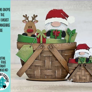 Kerstkabouter voor de bloemenmand verwisselbaar bestand SVG, Kerstmis, kerstman, TINY Holiday, gelaagde lade, Glowforge, LuckyHeartDesignsCo