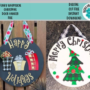Funky Whimsical Christmas Door Hanger File SVG, Sign Glowforge, LuckyHeartDesignsCo