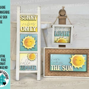 Archivo SVG de letrero inclinado intercambiable Sunshine MINI, verano, bandeja escalonada Glowforge, LuckyHeartDesignsCo