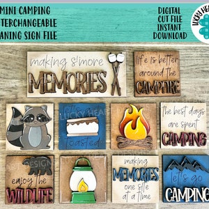 MINI Camping Interchangeable Leaning Sign File SVG, S'mores Summer Tiered Tray Glowforge, LuckyHeartDesignsCo