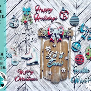 Slee Deur Hanger File SVG, Kerstvakantie Winter Glowforge, LuckyHeartDesignsCo