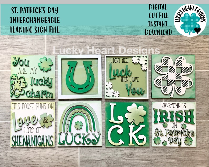 St. Patrick's Day Interchangeable Leaning Sign File SVG, Glowforge Tiered Tray, LuckyHeartDesignsCo 